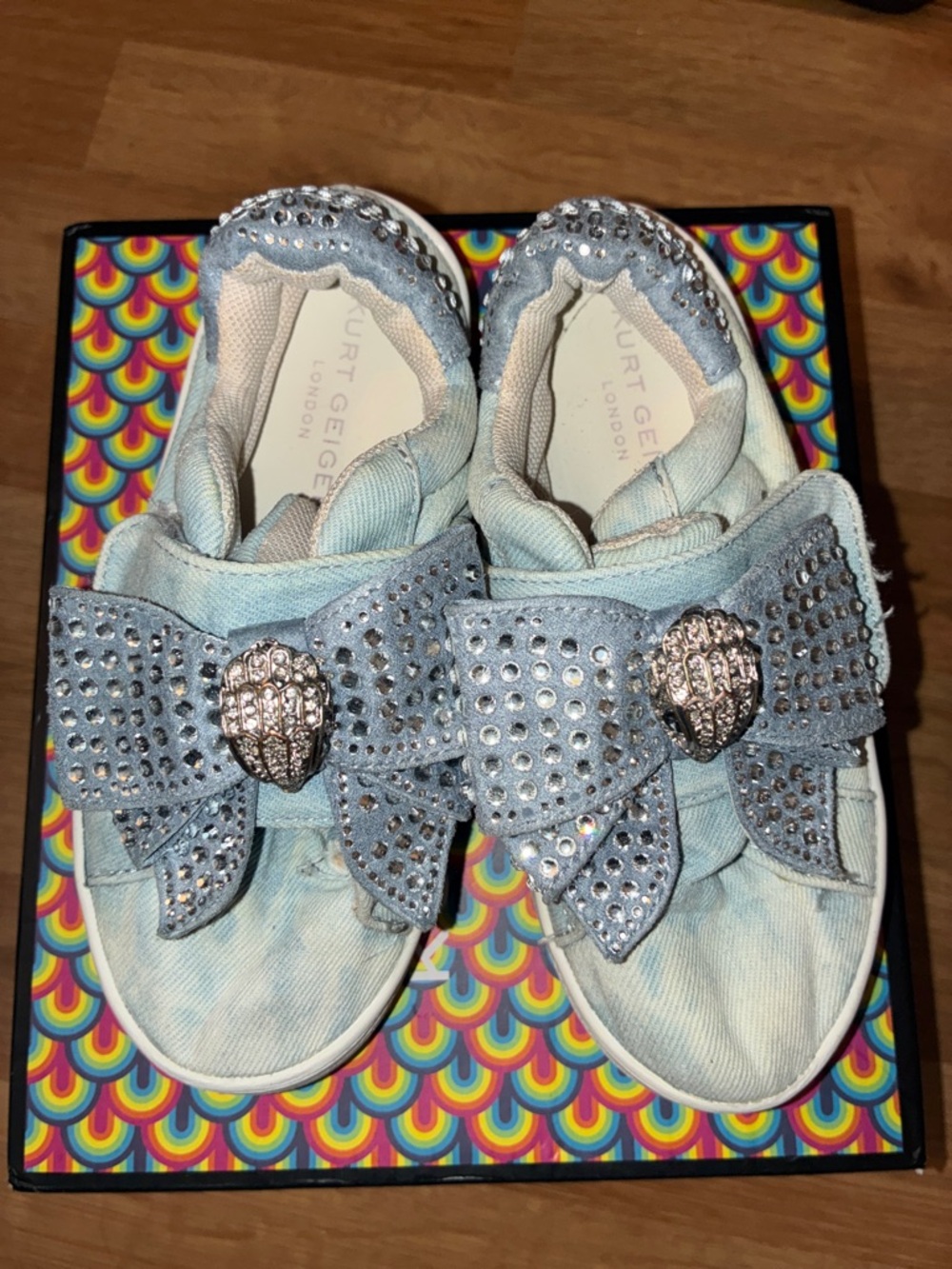 Kurt Geiger Kids Pale Blue Crystal Bow Slip-On Sneakers